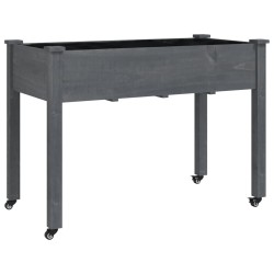 vidaXL Jardinera con ruedas y forro madera de abeto gris 118x59x80 cm