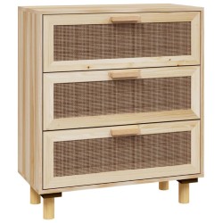 vidaXL Aparador marrón madera pino maciza y ratán natural 60x30x70 cm