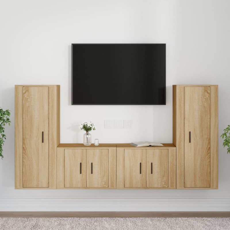 vidaXL Set de muebles para TV 4 pzas madera contrachapada roble Sonoma vidaXL Set de muebles para TV 4 pzas madera contrachapada roble Sonoma