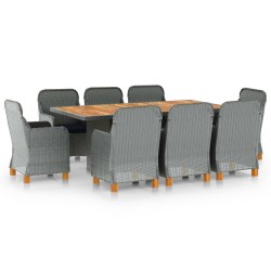 vidaXL Set comedor jardín 9 pzas y cojines ratán sintético gris claro