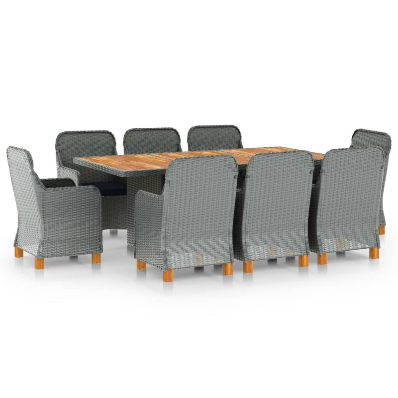 vidaXL Set comedor jardín 9 pzas y cojines ratán sintético gris claro vidaXL Set comedor jardín 9 pzas y cojines ratán sintético gris claro