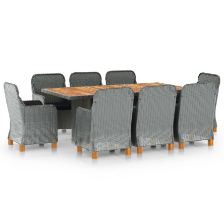 vidaXL Set comedor jardín 9 pzas y cojines ratán sintético gris claro