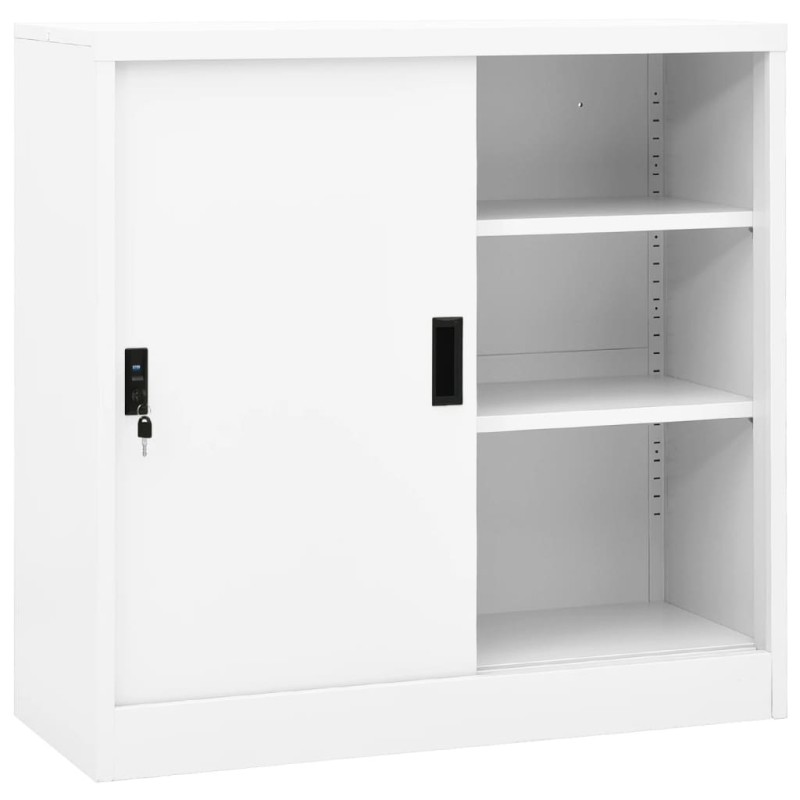 vidaXL Armario de oficina con puerta corredera acero blanco 90x40x90cm vidaXL Armario de oficina con puerta corredera acero blanco 90x40x90cm