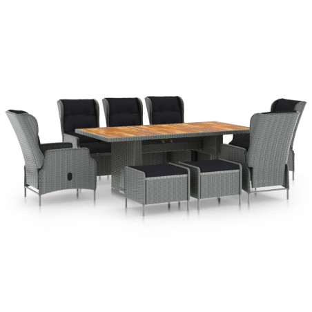 vidaXL Set comedor jardín 9 pzas y cojines ratán sintético gris claro