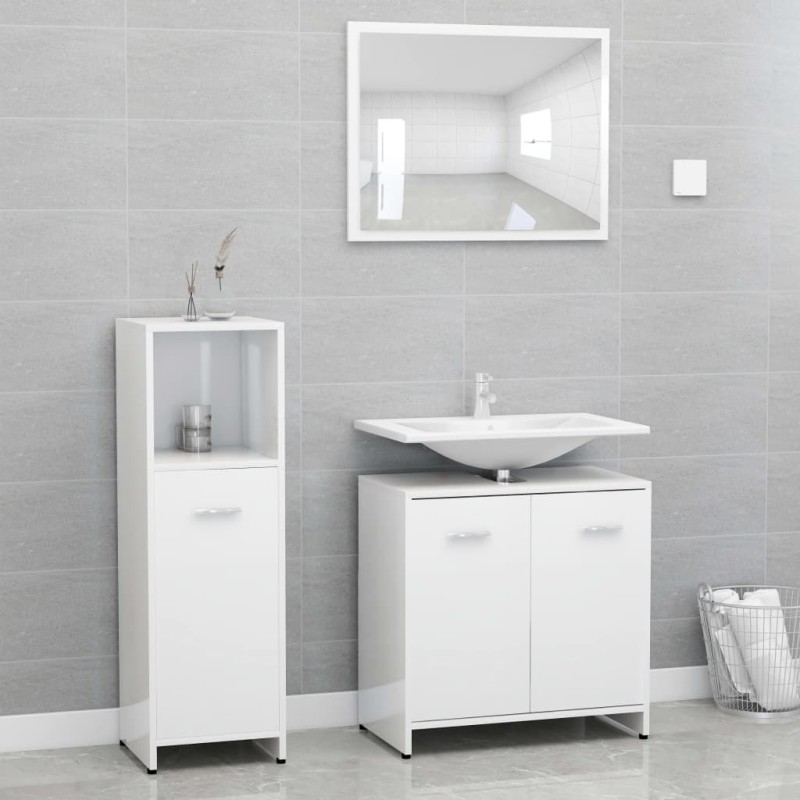vidaXL Juego muebles de baño 3 piezas madera ingeniería blanco brillo vidaXL Juego muebles de baño 3 piezas madera ingeniería blanco brillo