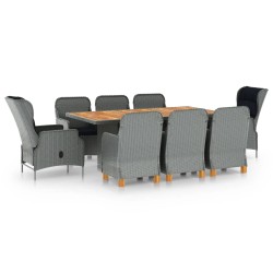 vidaXL Set comedor jardín 9 pzas y cojines ratán sintético gris claro