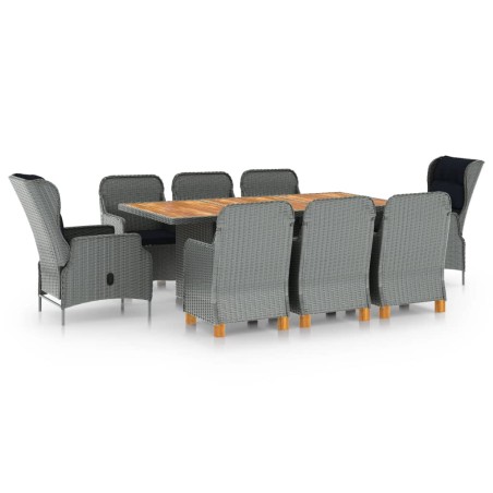 vidaXL Set comedor jardín 9 pzas y cojines ratán sintético gris claro