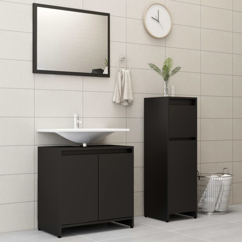 vidaXL Juego de muebles de baño 3 pzas madera de ingeniería negro vidaXL Juego de muebles de baño 3 pzas madera de ingeniería negro