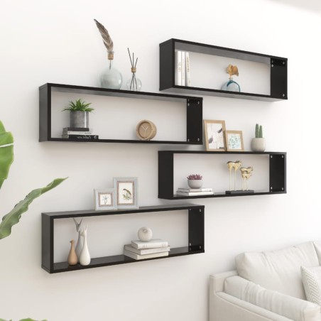 vidaXL Estantes cubo de pared 4 uds contrachapado negro 100x15x30 cm