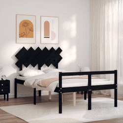 vidaXL Cama para personas mayores con cabecero madera maciza negro