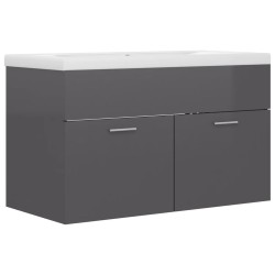 vidaXL Mueble con lavabo madera de ingeniería gris brillante