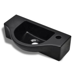 vidaXL Lavabo de cerámica con orificio de grifo/desagüe negro