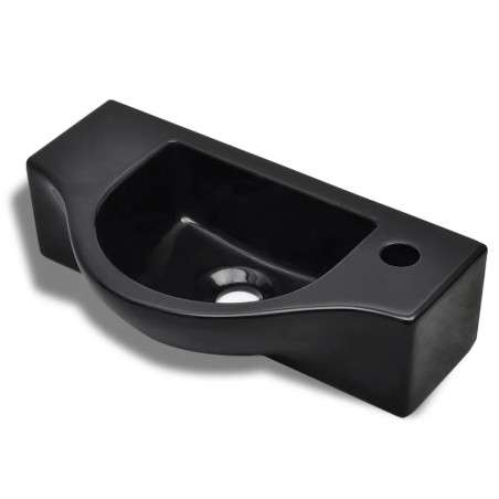 vidaXL Lavabo de cerámica con orificio de grifo/desagüe negro