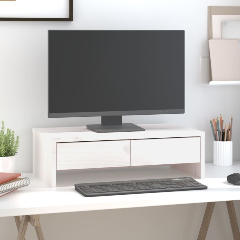 vidaXL Soporte de monitor madera maciza de pino blanco 50x27x15 cm vidaXL Soporte de monitor madera maciza de pino blanco 50x27x15 cm