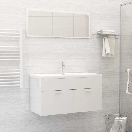 vidaXL Juego de muebles de baño madera de ingeniería blanco brillo
