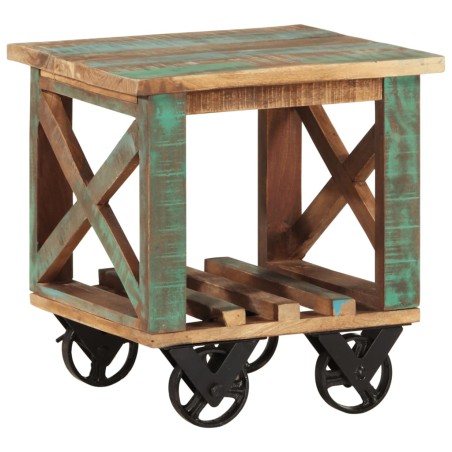 vidaXL Mesa auxiliar con ruedas madera maciza reciclada 40x40x42 cm