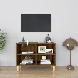 vidaXL Mueble de TV patas de madera maciza marrón roble 69,5x30x50 cm