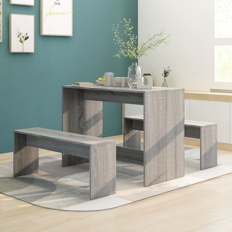 vidaXL Set de comedor 3 pzas madera de ingeniería gris Sonoma vidaXL Set de comedor 3 pzas madera de ingeniería gris Sonoma