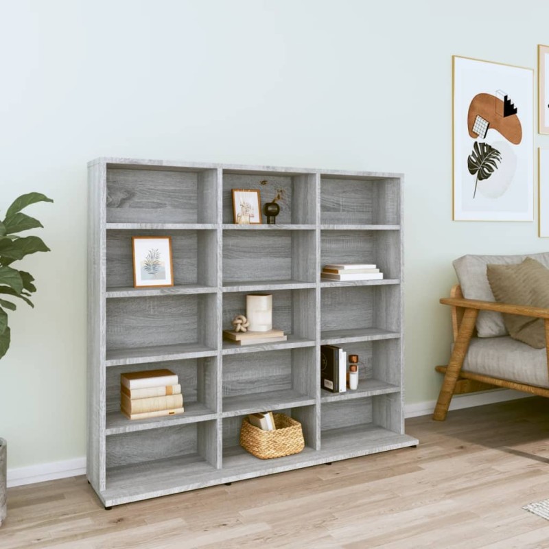vidaXL Estantería para CDs madera contrachapada gris 102x23x89,5 cm vidaXL Estantería para CDs madera contrachapada gris 102x23x89,5 cm