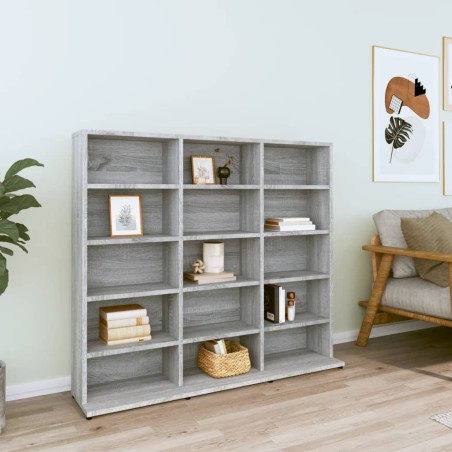 vidaXL Estantería para CDs madera contrachapada gris 102x23x89,5 cm