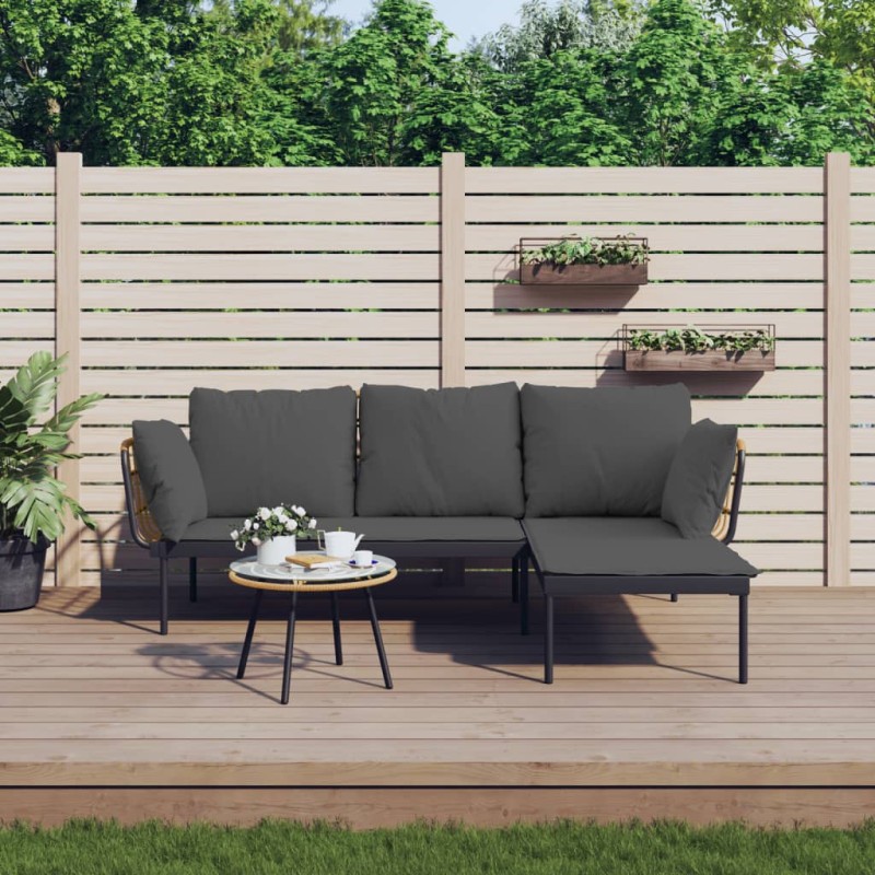 vidaXL Set muebles jardín 3 pzas y cojines gris oscuro ratán sintético