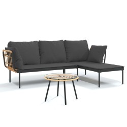 vidaXL Set muebles jardín 3 pzas y cojines gris oscuro ratán sintético