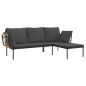 vidaXL Set muebles jardín 3 pzas y cojines gris oscuro ratán sintético