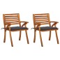 vidaXL Sillas de comedor jardín con cojines 2 uds madera maciza acacia