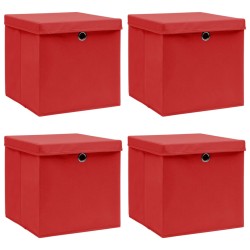 vidaXL Cajas de almacenaje con tapas 4 uds tela rojo 32x32x32 cm