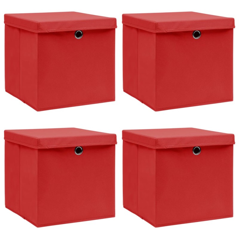 vidaXL Cajas de almacenaje con tapas 4 uds tela rojo 32x32x32 cm vidaXL Cajas de almacenaje con tapas 4 uds tela rojo 32x32x32 cm
