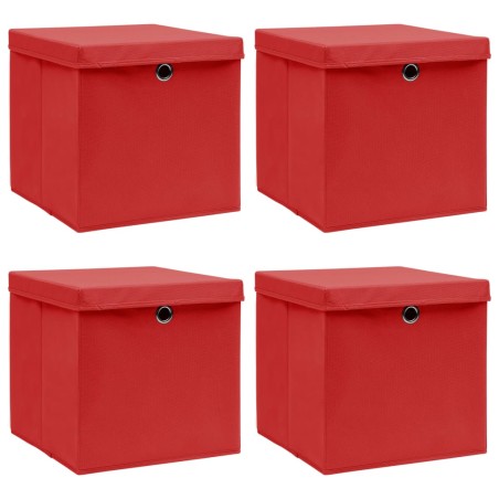 vidaXL Cajas de almacenaje con tapas 4 uds tela rojo 32x32x32 cm