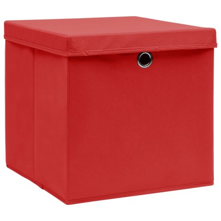 vidaXL Cajas de almacenaje con tapas 4 uds tela rojo 32x32x32 cm