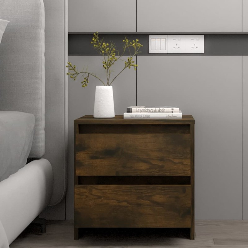 vidaXL Mesita de noche madera ingeniería roble ahumado 45x34,5x44,5 cm vidaXL Mesita de noche madera ingeniería roble ahumado 45x34,5x44,5 cm