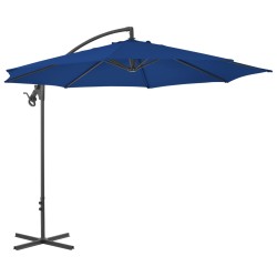 vidaXL Sombrilla voladiza con poste de acero azul celeste 300 cm 
