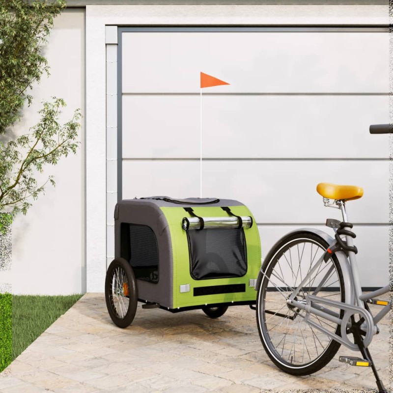 vidaXL Remolque de bicicleta mascotas hierro tela Oxford verde gris vidaXL Remolque de bicicleta mascotas hierro tela Oxford verde gris