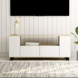 vidaXL Mueble de TV madera contrachapada blanco y roble 120x35x48 cm