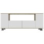 vidaXL Mueble de TV madera contrachapada blanco y roble 120x35x48 cm vidaXL Mueble de TV madera contrachapada blanco y roble 120x35x48 cm