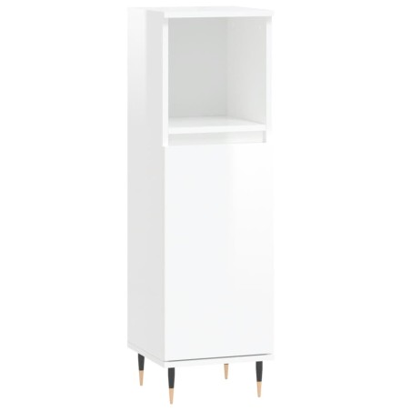 vidaXL Armario de baño madera contrachapada blanco brillo 30x30x100 cm