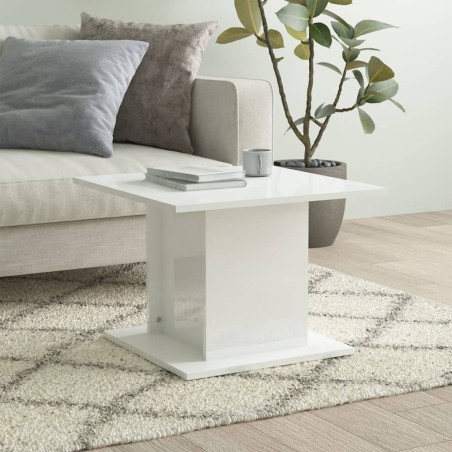 vidaXL Mesa de centro de aglomerado blanco brillo 55,5x55,5x40 cm
