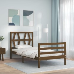 vidaXL Estructura cama y cabecero madera maciza marrón miel 100x200 cm