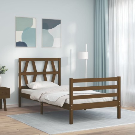 vidaXL Estructura cama y cabecero madera maciza marrón miel 100x200 cm
