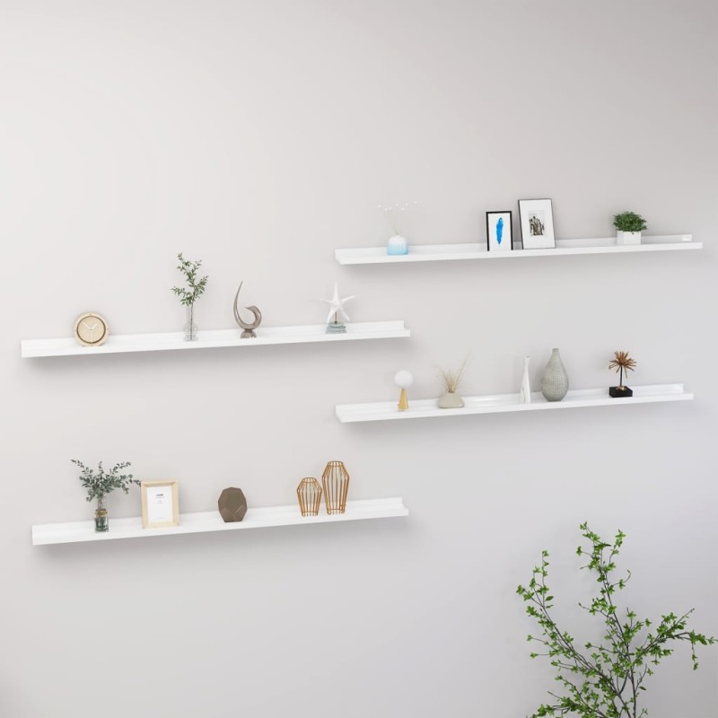 vidaXL Estantes de pared 4 unidades blanco brillo 115x9x3 cm