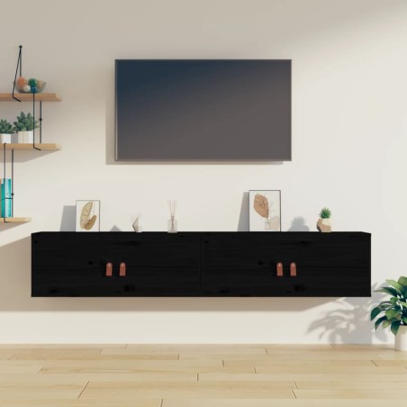 vidaXL Armarios de pared 2 uds madera maciza pino negro 80x30x30 cm