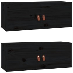 vidaXL Armarios de pared 2 uds madera maciza pino negro 80x30x30 cm