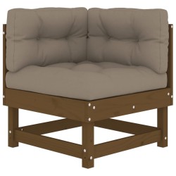 vidaXL Sofá esquinero con cojines madera maciza de pino marrón miel