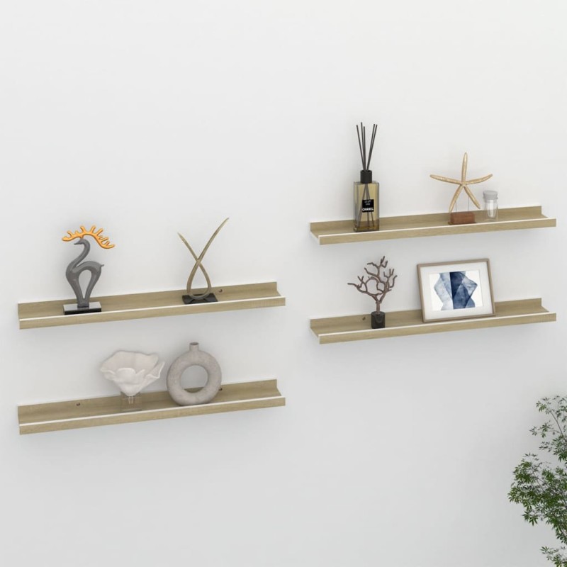 vidaXL Estantes de pared 4 unidades blanco y roble Sonoma 60x9x3 cm vidaXL Estantes de pared 4 unidades blanco y roble Sonoma 60x9x3 cm