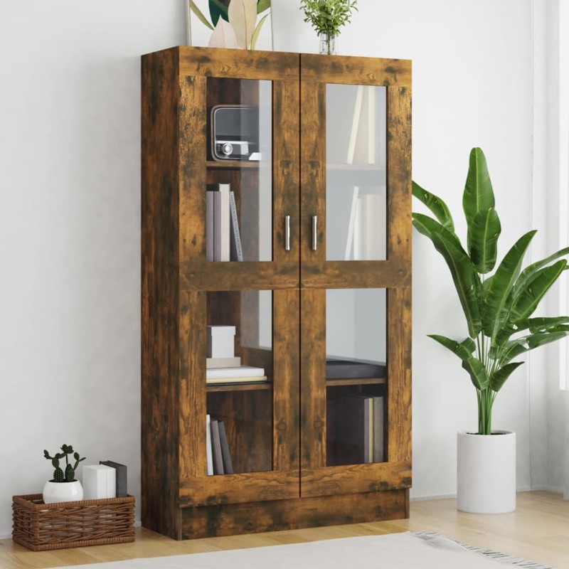 vidaXL Vitrina madera contrachapada roble ahumado 82,5x30,5x150 cm vidaXL Vitrina madera contrachapada roble ahumado 82,5x30,5x150 cm