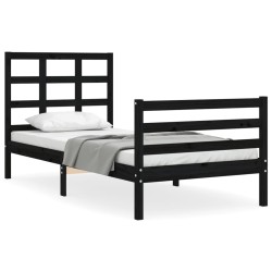 vidaXL Estructura de cama con cabecero madera maciza negro 100x200 cm