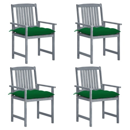 vidaXL Sillas de jardín con cojines 4 uds madera maciza de acacia gris