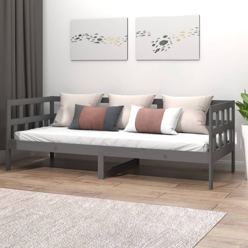 vidaXL Sofá cama madera maciza de pino gris 90x190 cm vidaXL Sofá cama madera maciza de pino gris 90x190 cm